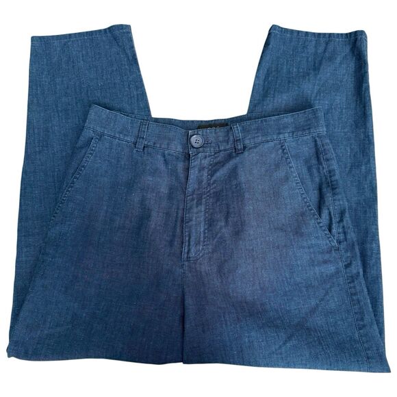 COS Cotton Navy Relaxed Taper Ankle Button Trousers Pants Size 2 Lightweight - Picture 1 of 13